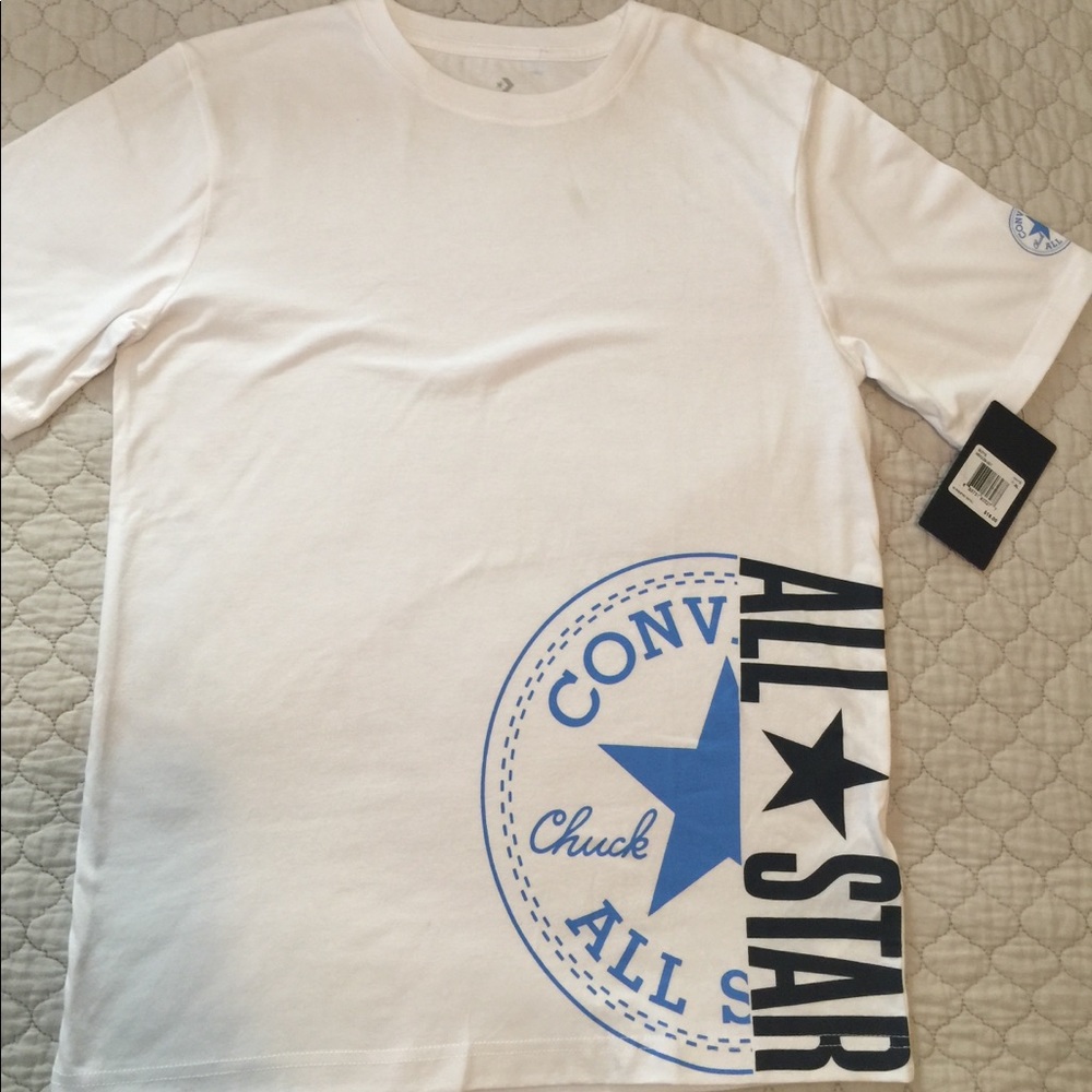 NWT Converse white t-shirt with blue logo size XL.